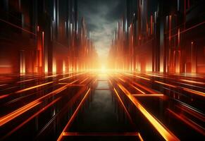 Ai Generative Yellow and red Neon illuminated futuristic backdrop realistic image- ultra hd- high design photo