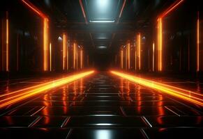 Ai Generative Yellow and red Neon illuminated futuristic backdrop realistic image- ultra hd- high design photo