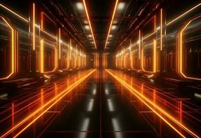 Ai Generative Yellow and red Neon illuminated futuristic backdrop realistic image- ultra hd- high design photo