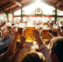 Beer Toasting at Oktoberfest - AI generated photo