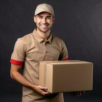 Delivery man with box - AI generated photo