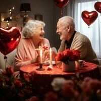 Senior couple celebrating Valentine's - AI generated photo