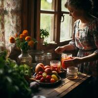 Girl preparing food kitchen - AI generated photo