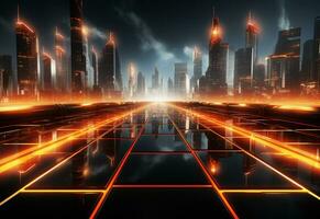 Ai Generative Yellow and red Neon illuminated futuristic backdrop realistic image- ultra hd- high design photo