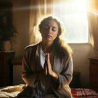 Young woman praying peacefully - AI generated photo