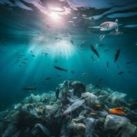 Marine animals struggling with plastic pollution - AI generated photo