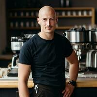 Bald Finnish Barista in 30s - AI generated photo