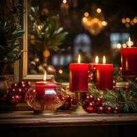 Festive christmas candle display - AI generated photo