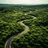 carreteras divergente desde aéreo ver - ai generado foto