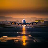 Airbus a380 landing at busy airport - AI generated photo