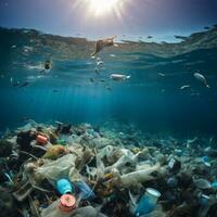 Oceano contaminación basura y angustia - ai generado foto