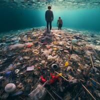 Oceano contaminación basura y angustia - ai generado foto