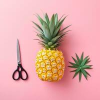 Pink Background Pineapple Top - AI generated photo