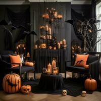 Interior of room with Halloween decorations - AI generated photo