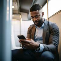 Man using phone on toilet - AI generated photo