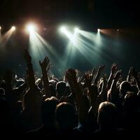 Euphoric Crowd in Dim-Lit Concert Hall - AI generated photo