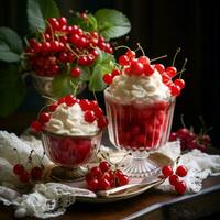 rojo grosellas un dulce indulgencia - ai generado foto