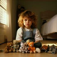 triste joven chico con juguetes - ai generado foto