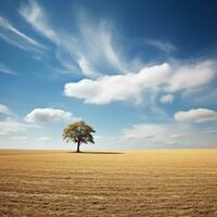 Solitary Tree in Open Field - AI generated photo