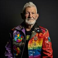 Elderly man with lgbt badge - AI generated photo