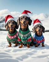 dachshund graphic for christmas on winter background photo