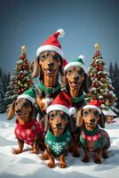 dachshund graphic for christmas on winter background photo