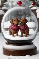 dachshund graphic for christmas on winter background photo