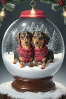 dachshund graphic for christmas on winter background photo