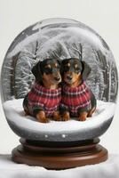 dachshund graphic for christmas on winter background photo