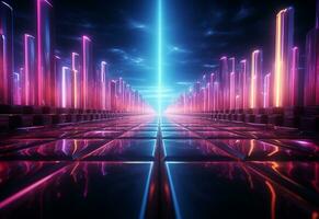 Ai Generated Neon illuminated futuristic backdrop realistic image, ultra hd, high design very detailed photo