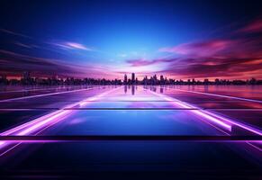 Ai Generated Neon illuminated futuristic backdrop realistic image, ultra hd, high design very detailed photo