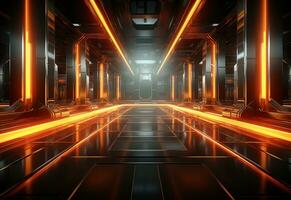Ai Generative Yellow and red Neon illuminated futuristic backdrop realistic image- ultra hd- high design photo