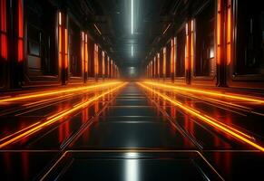 Ai Generative Yellow and red Neon illuminated futuristic backdrop realistic image- ultra hd- high design photo
