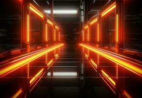 Ai Generative Yellow and red Neon illuminated futuristic backdrop realistic image- ultra hd- high design photo