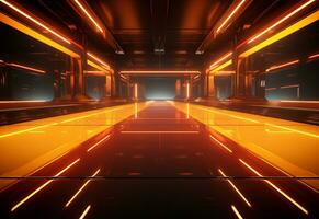 Ai Generative Yellow and red Neon illuminated futuristic backdrop realistic image- ultra hd- high design photo