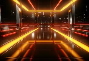 Ai Generative Yellow and red Neon illuminated futuristic backdrop realistic image- ultra hd- high design photo