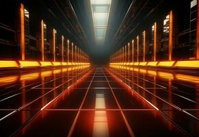 Ai Generative Yellow and red Neon illuminated futuristic backdrop realistic image- ultra hd- high design photo