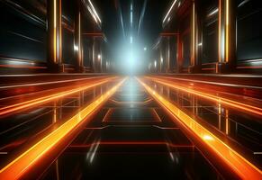 Ai Generative Yellow and red Neon illuminated futuristic backdrop realistic image- ultra hd- high design photo