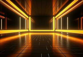 Ai Generative Yellow and red Neon illuminated futuristic backdrop realistic image- ultra hd- high design photo