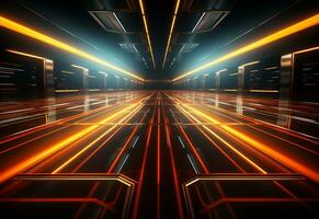 Ai Generative Yellow and red Neon illuminated futuristic backdrop realistic image- ultra hd- high design photo