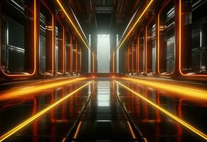 Ai Generative Yellow and red Neon illuminated futuristic backdrop realistic image- ultra hd- high design photo