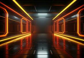 Ai Generative Yellow and red Neon illuminated futuristic backdrop realistic image- ultra hd- high design photo