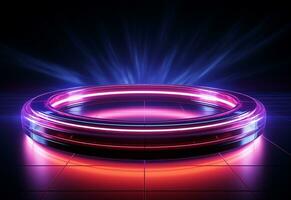 Ai Generated Neon illuminated futuristic backdrop realistic image, ultra hd, high design very detailed photo