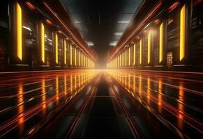 Ai Generative Yellow and red Neon illuminated futuristic backdrop realistic image- ultra hd- high design photo