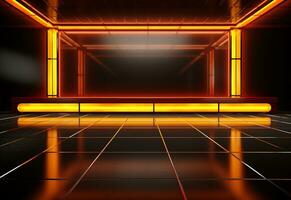 Ai Generative Yellow and red Neon illuminated futuristic backdrop realistic image- ultra hd- high design photo