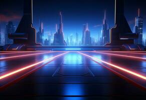 Ai Generated Neon illuminated futuristic backdrop realistic image, ultra hd, high design very detailed photo