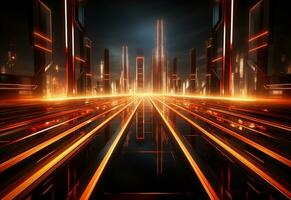 Ai Generative Yellow and red Neon illuminated futuristic backdrop realistic image- ultra hd- high design photo