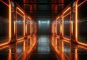 Ai Generative Yellow and red Neon illuminated futuristic backdrop realistic image- ultra hd- high design photo