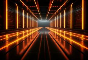 Ai Generative Yellow and red Neon illuminated futuristic backdrop realistic image- ultra hd- high design photo