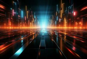 Ai Generative Yellow and red Neon illuminated futuristic backdrop realistic image- ultra hd- high design photo